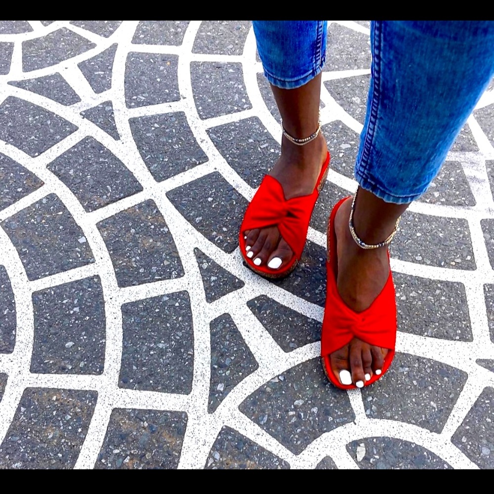 Red Mock Bow Sandals